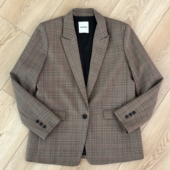 SANDRO | (size 40) Jada Windowpane Brown Plaid Check Blazer Jacket - Picture 7 of 10